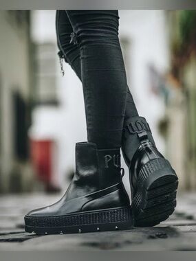 Puma Fenty X Black Leather Platform Ankle Boots Size 9